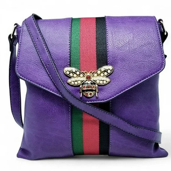 Purple Bee striped Crossbody Purse - Picture 1 of 8